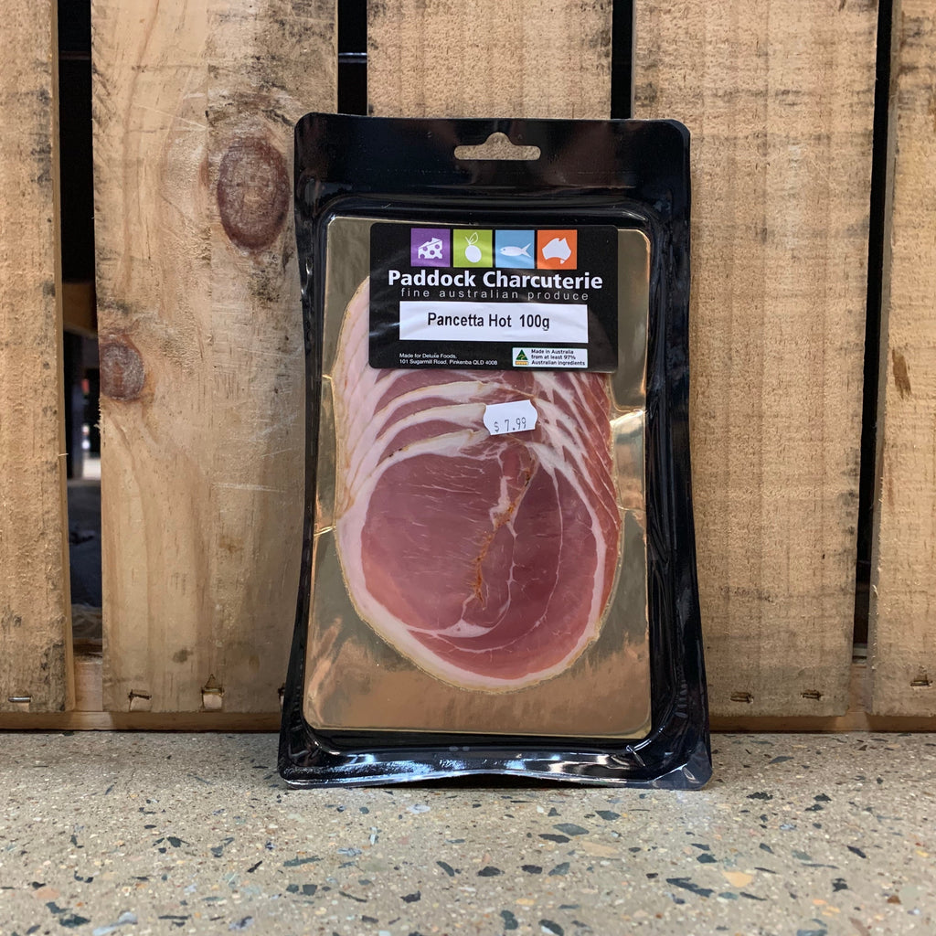 Paddock Charcuterie Pancetta Hot 100g available at The Prickly Pineapple
