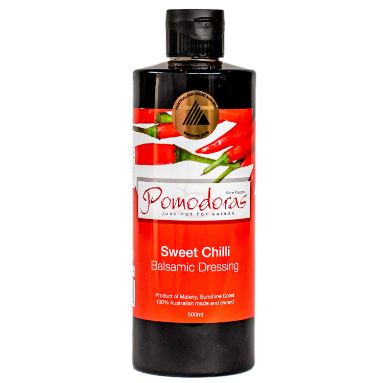 Pomodoras Balsamic Sweet Chilli Salad Dressing bottle 500ml available at The Prickly Pineapple