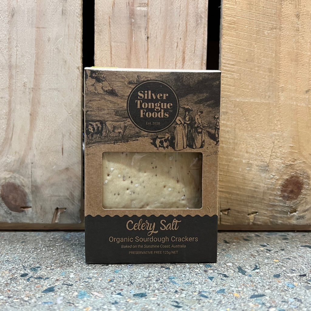 Silver Tongue Foods Organic Sourdough Cracker Celery Salt 125g available at The Prickly Pineapple