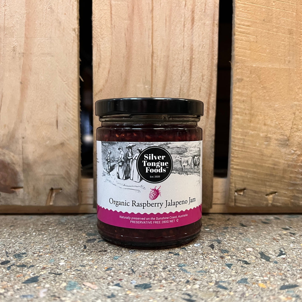 Silver Tongue Foods Organic Raspberry Jalapeno Jam 280g available at The Prickly Pineapple