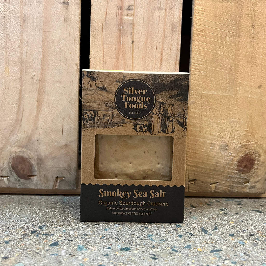 Silver Tongue Foods Organic Sourdough Cracker Smokey sea Salt 125g available at The Prickly Pineapple