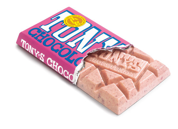 Tony's Chocolonely white raspberry popping sugar 180g available at The Prickly Pineapple